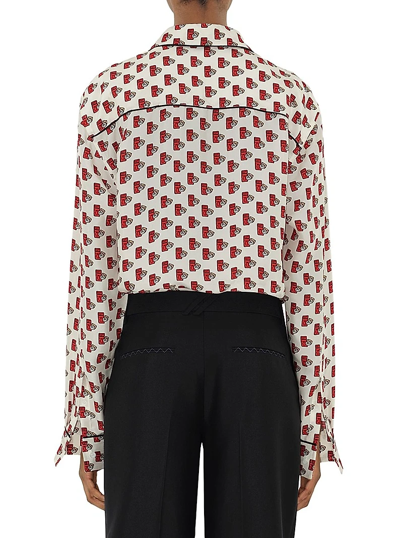 Postbox-Print Silk Long-Sleeve Blouse