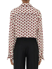 Postbox-Print Silk Long-Sleeve Blouse