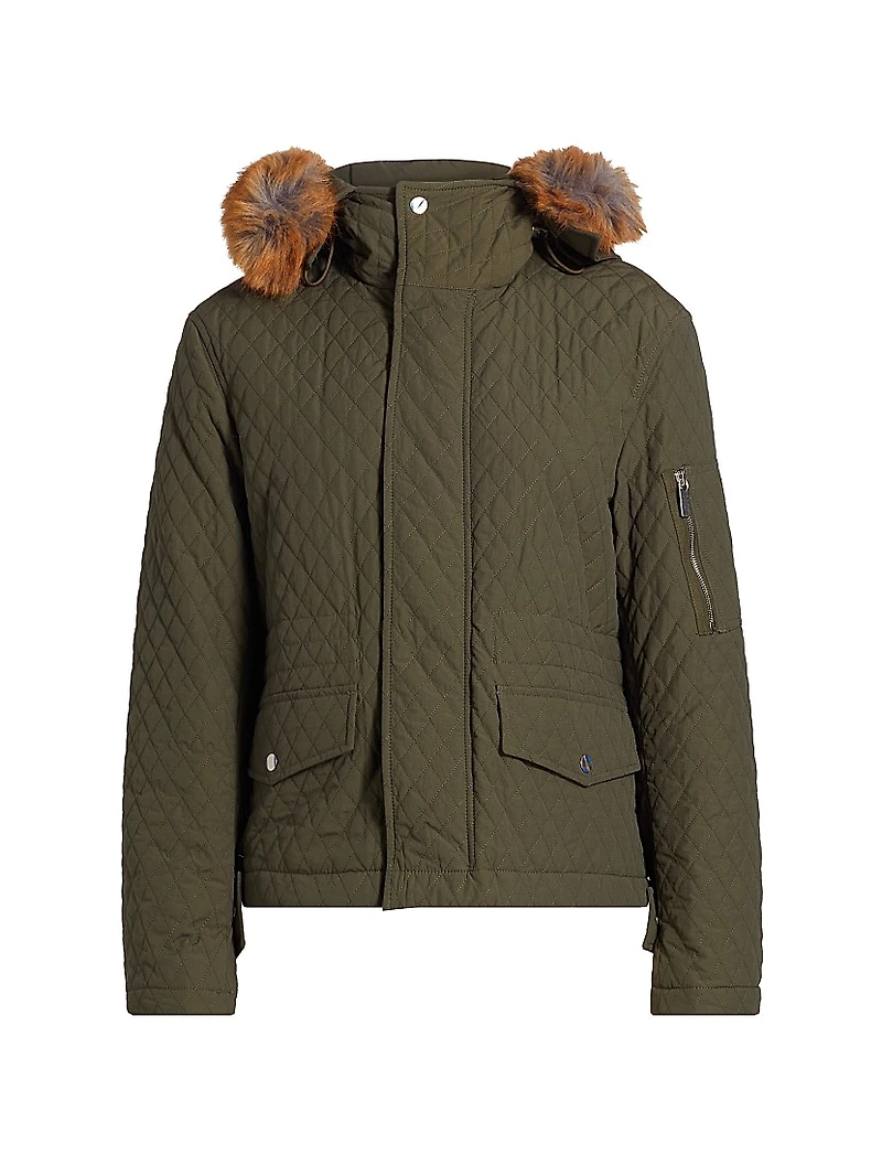 Relaxed Diamond-Quilt Faux-Fur-Trim Jacket