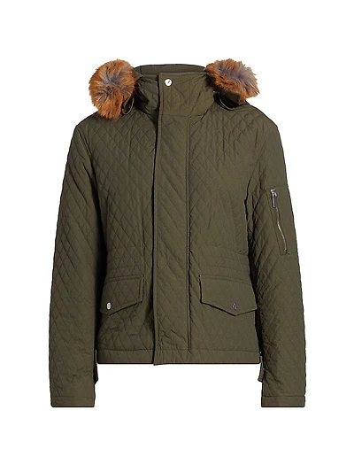 Relaxed Diamond-Quilt Faux-Fur-Trim Jacket