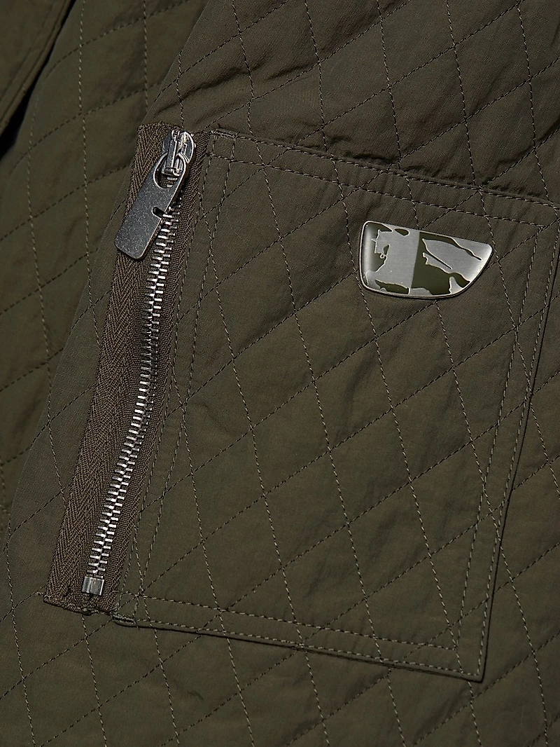 Relaxed Diamond-Quilt Faux-Fur-Trim Jacket