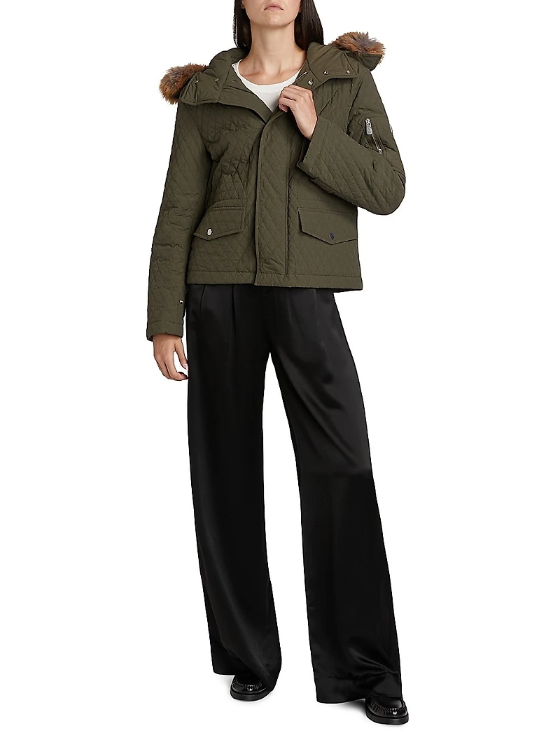 Relaxed Diamond-Quilt Faux-Fur-Trim Jacket