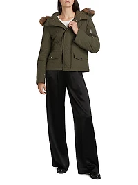 Relaxed Diamond-Quilt Faux-Fur-Trim Jacket