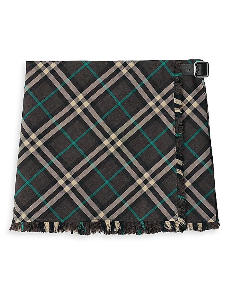 Check Pleated Wrap Miniskirt