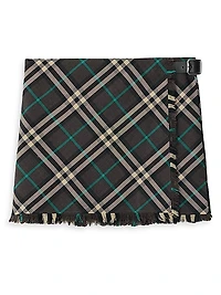 Check Pleated Wrap Miniskirt