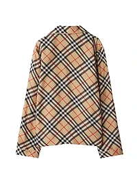 Check Silk Long-Sleeve Blouse