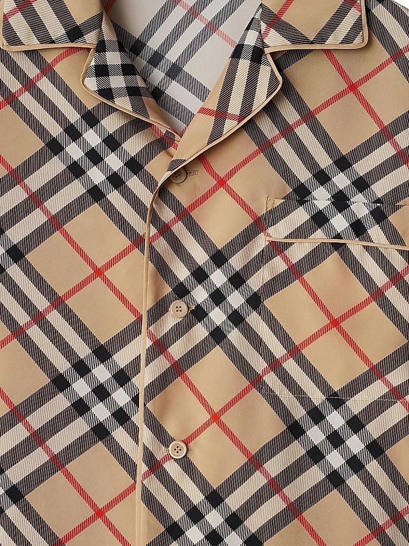 Check Silk Long-Sleeve Blouse