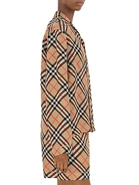 Check Silk Long-Sleeve Blouse