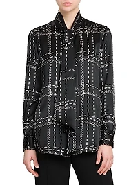 Geometric Silk Tie-Neck Shirt