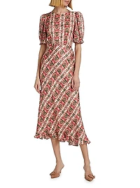 Vida Printed Silk Midi-Dress