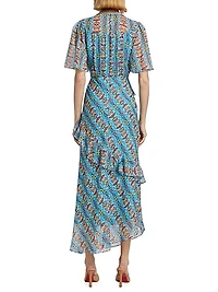 Vida Printed Silk Ruffled Maxi Dress