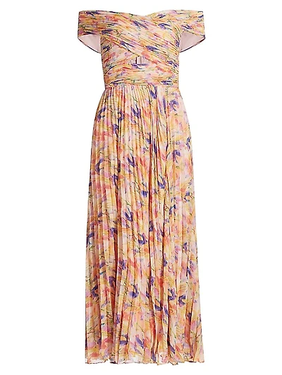 Leonara Pleated Off-The-Shoulder Dress