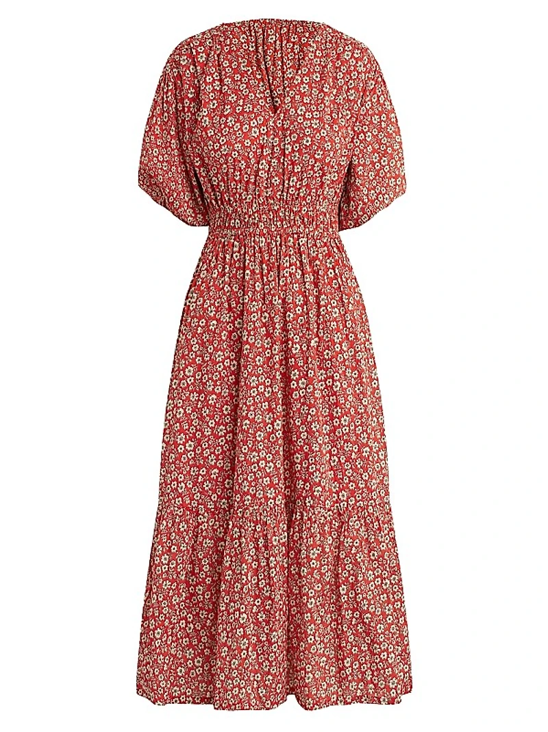 Lindsey Floral Puff-Sleeve Midi-Dress