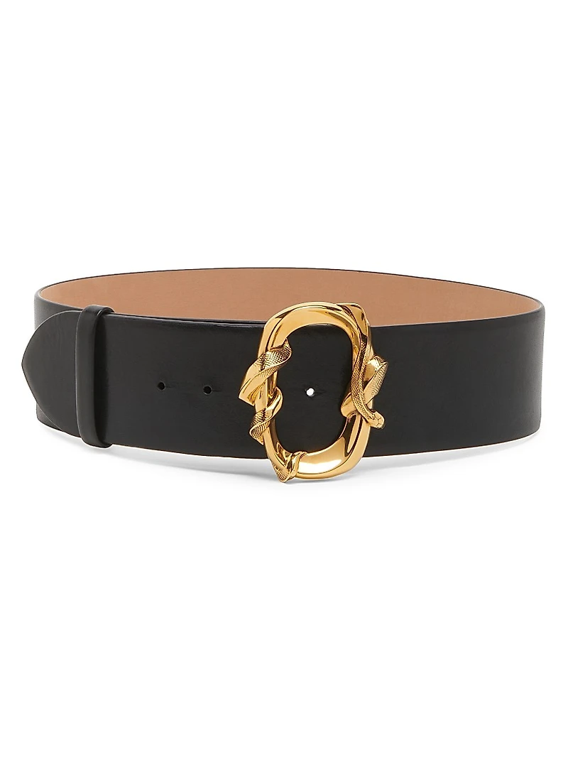 Leather Snake Buckle Wide Belt