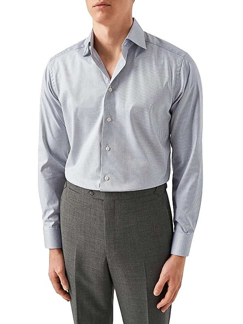 Slim Fit Micro-Check Cotton-Blend Shirt