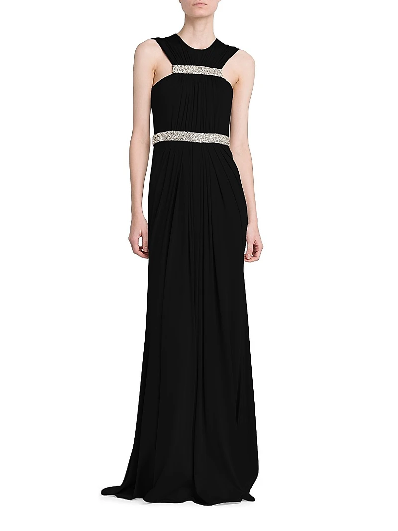 Jersey Crystal-Embellished Sleeveless Gown