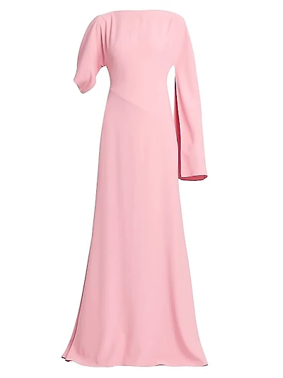 Crepe Asymmetric Cape-Sleeve Gown