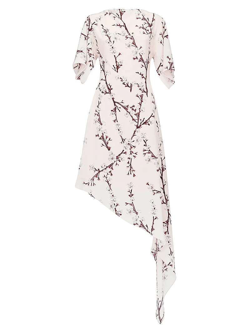 Floral Silk Asymmetric Midi-Dress