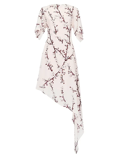 Floral Silk Asymmetric Midi-Dress