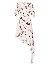 Floral Silk Asymmetric Midi-Dress