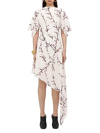 Floral Silk Asymmetric Midi-Dress