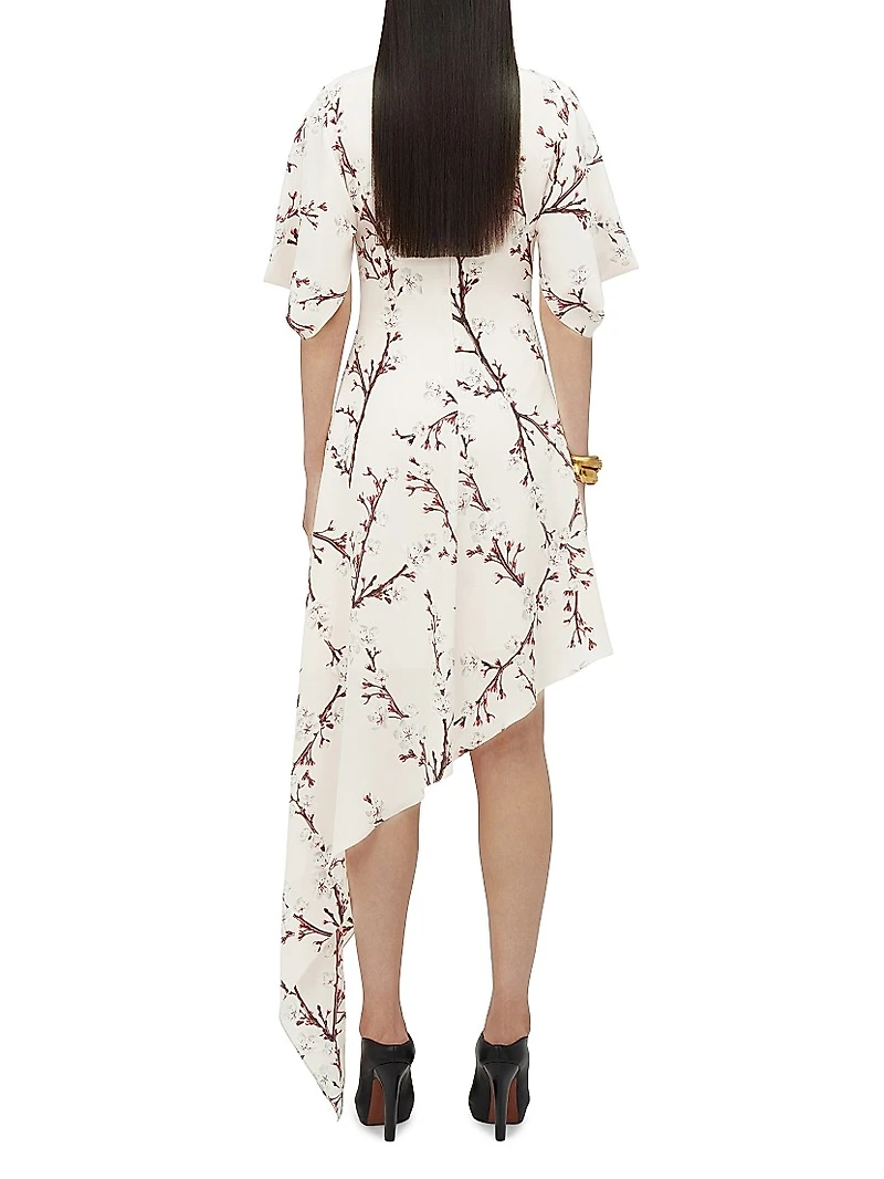 Floral Silk Asymmetric Midi-Dress