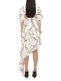 Floral Silk Asymmetric Midi-Dress