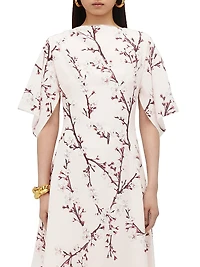 Floral Silk Asymmetric Midi-Dress