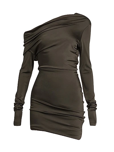Jersey Asymmetric Long-Sleeve Minidress