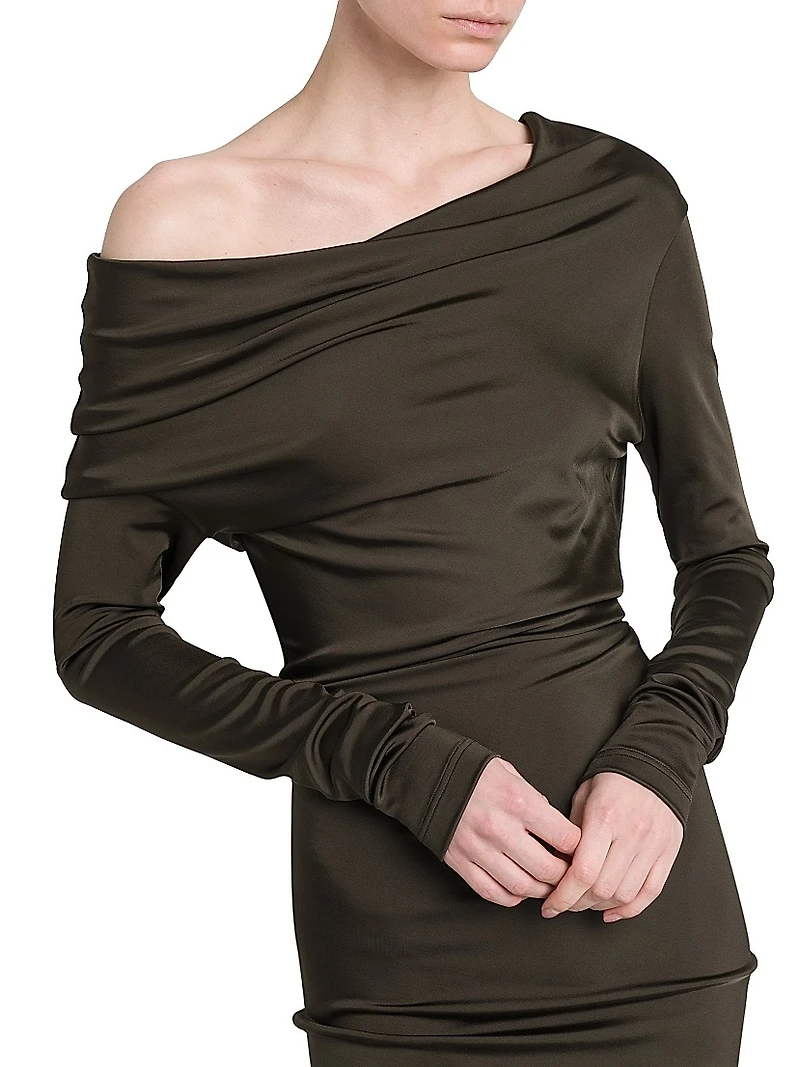 Jersey Asymmetric Long-Sleeve Minidress