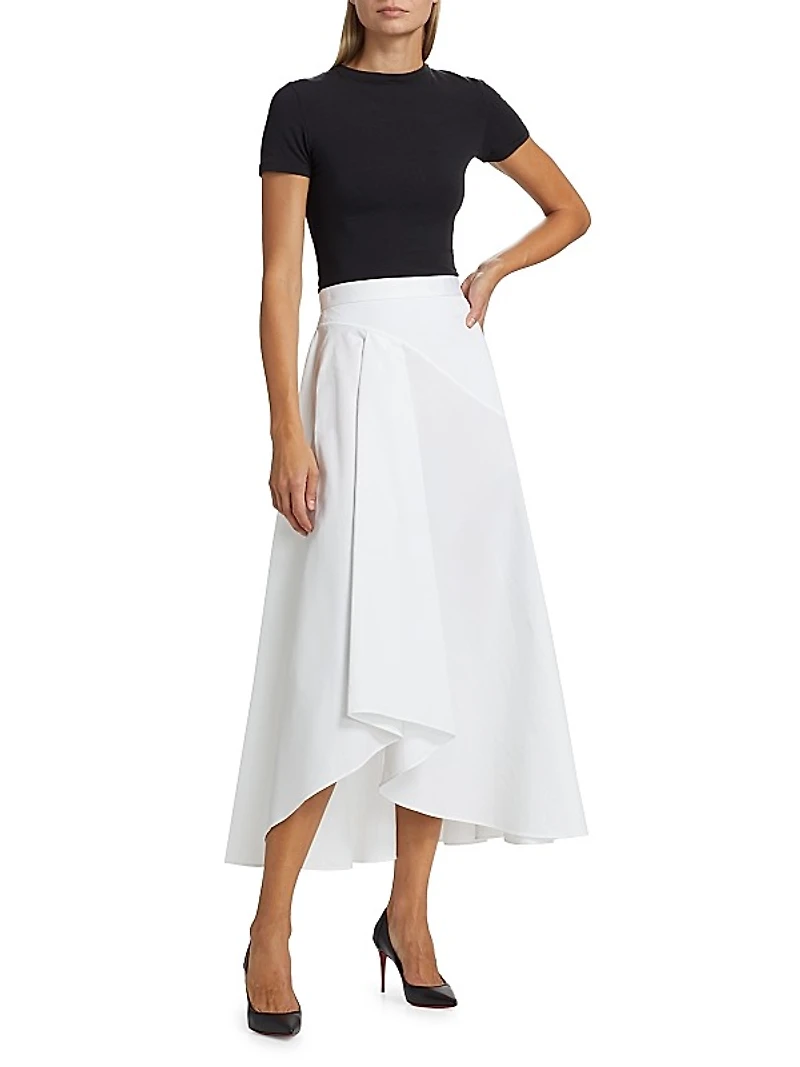 Asymmetric Cotton Midi-Skirt