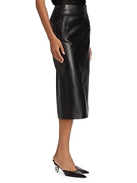 Snap Leather Midi-Skirt