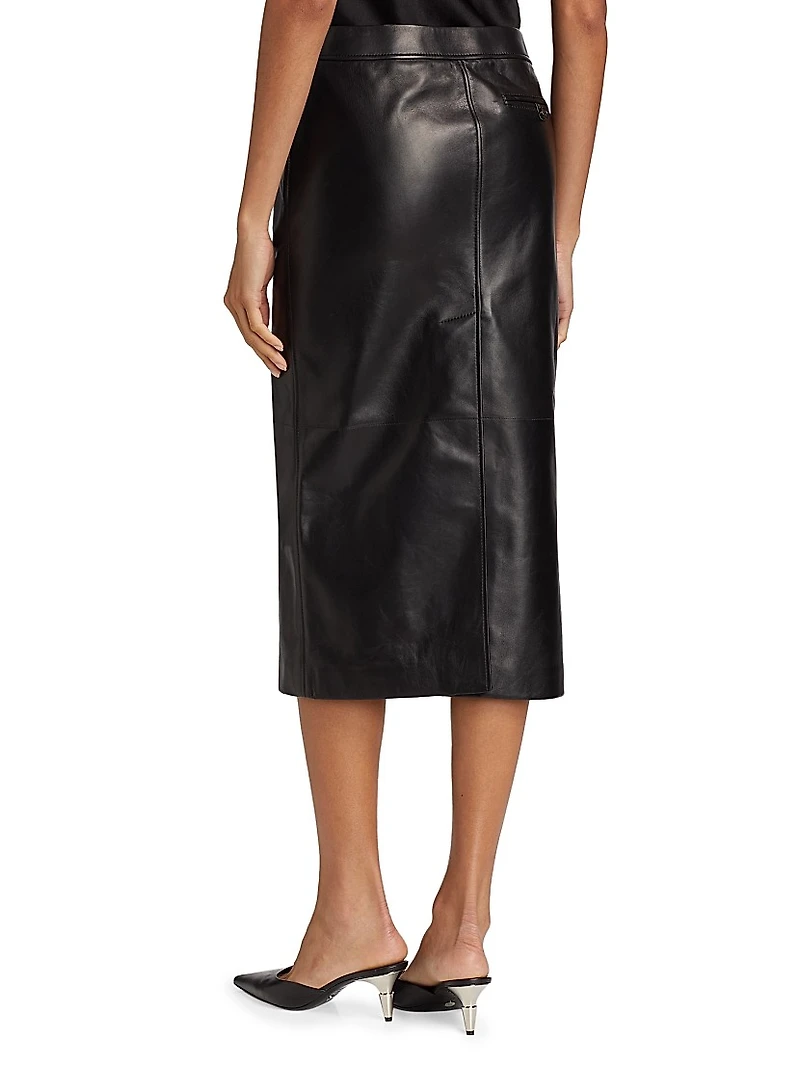 Snap Leather Midi-Skirt