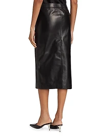 Snap Leather Midi-Skirt