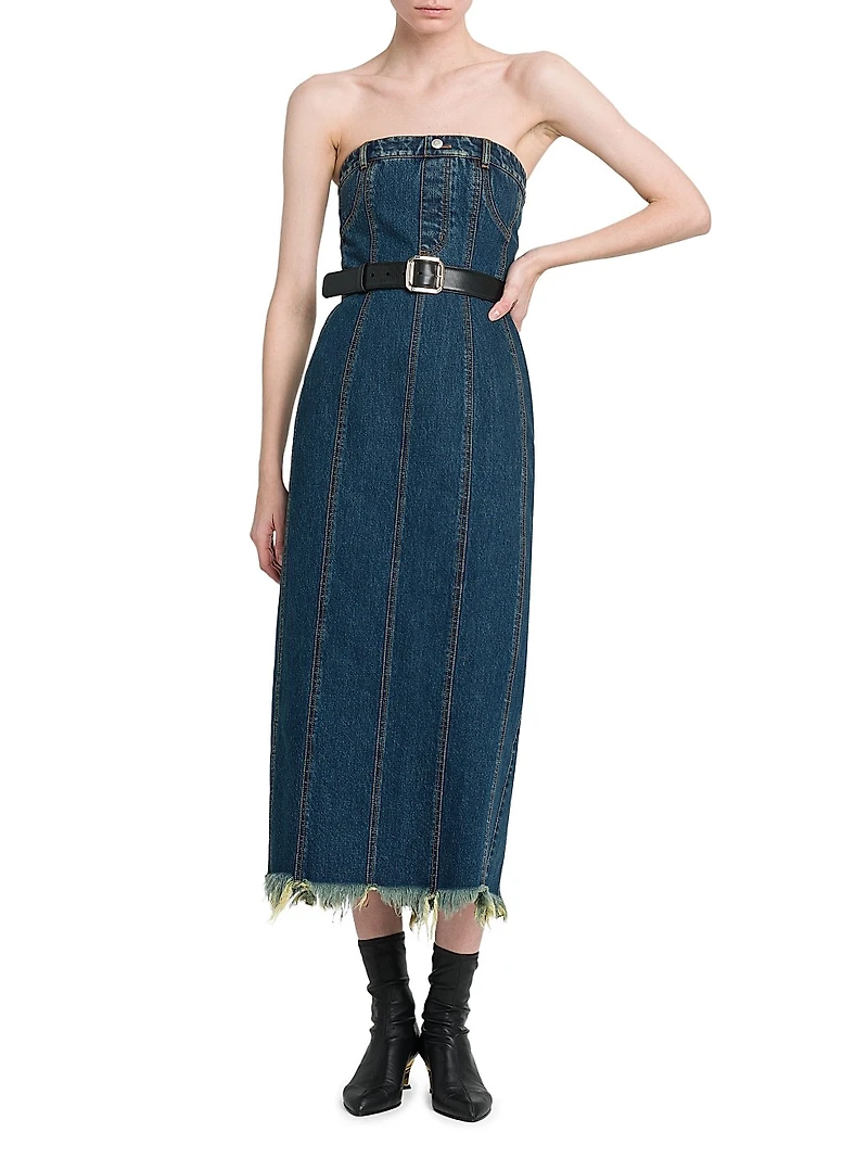 Denim Strapless Midi-Dress