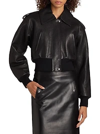 Crop Leather Bomber Jacket