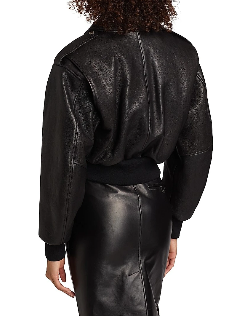 Crop Leather Bomber Jacket