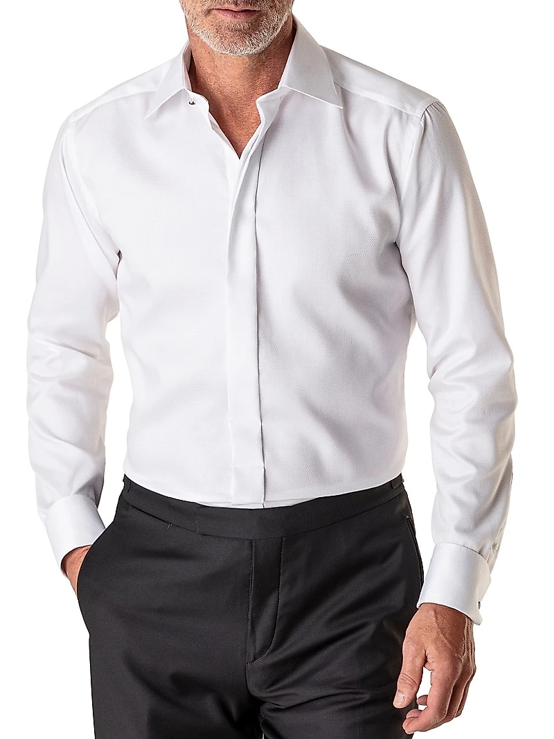 Contemporary-Fit Diamond-Weave Formal Shirt