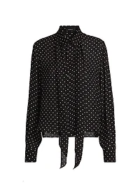 Polka Dot Silk Tie-Neck Blouse