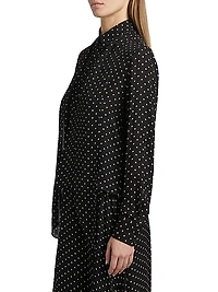 Polka Dot Silk Tie-Neck Blouse