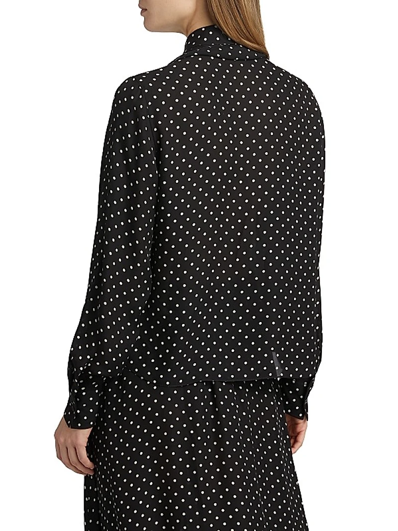 Polka Dot Silk Tie-Neck Blouse