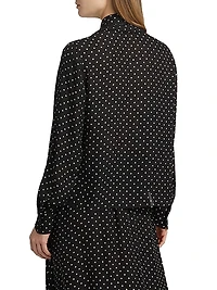 Polka Dot Silk Tie-Neck Blouse
