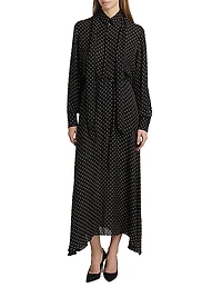 Polka Dot Silk Tie-Neck Blouse