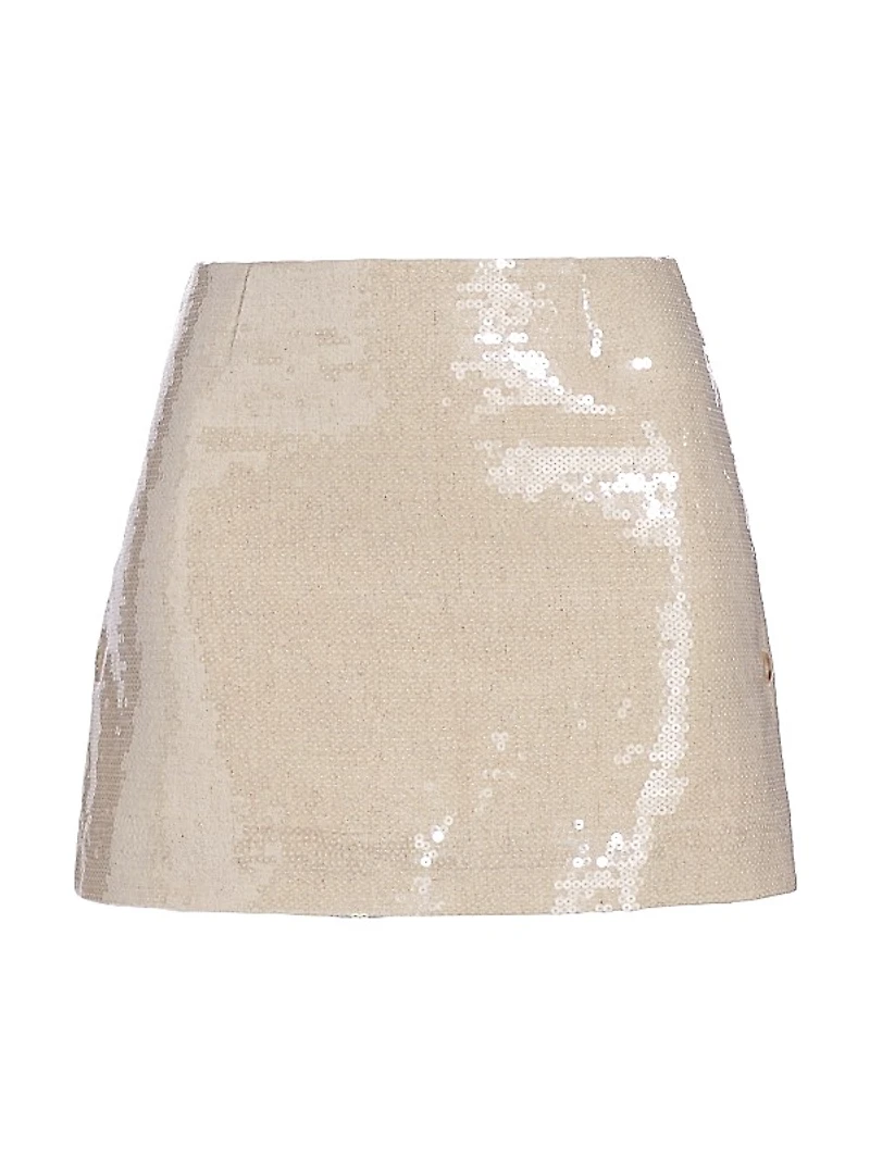 Quattro Linen-Blend Sequined Miniskirt