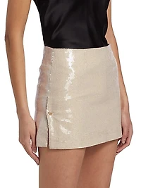 Quattro Linen-Blend Sequined Miniskirt