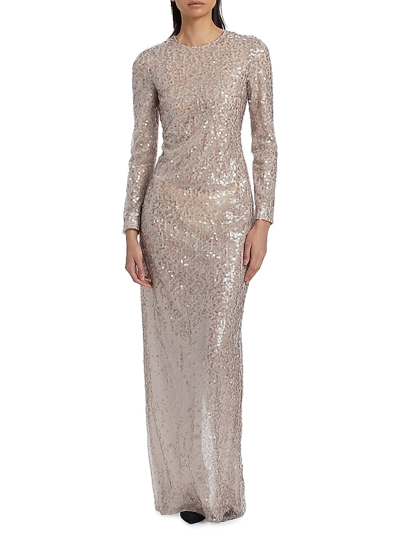 Lore Sequined Long-Sleeve Gown