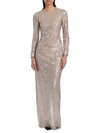 Lore Sequined Long-Sleeve Gown