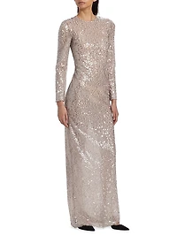 Lore Sequined Long-Sleeve Gown