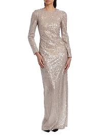 Lore Sequined Long-Sleeve Gown