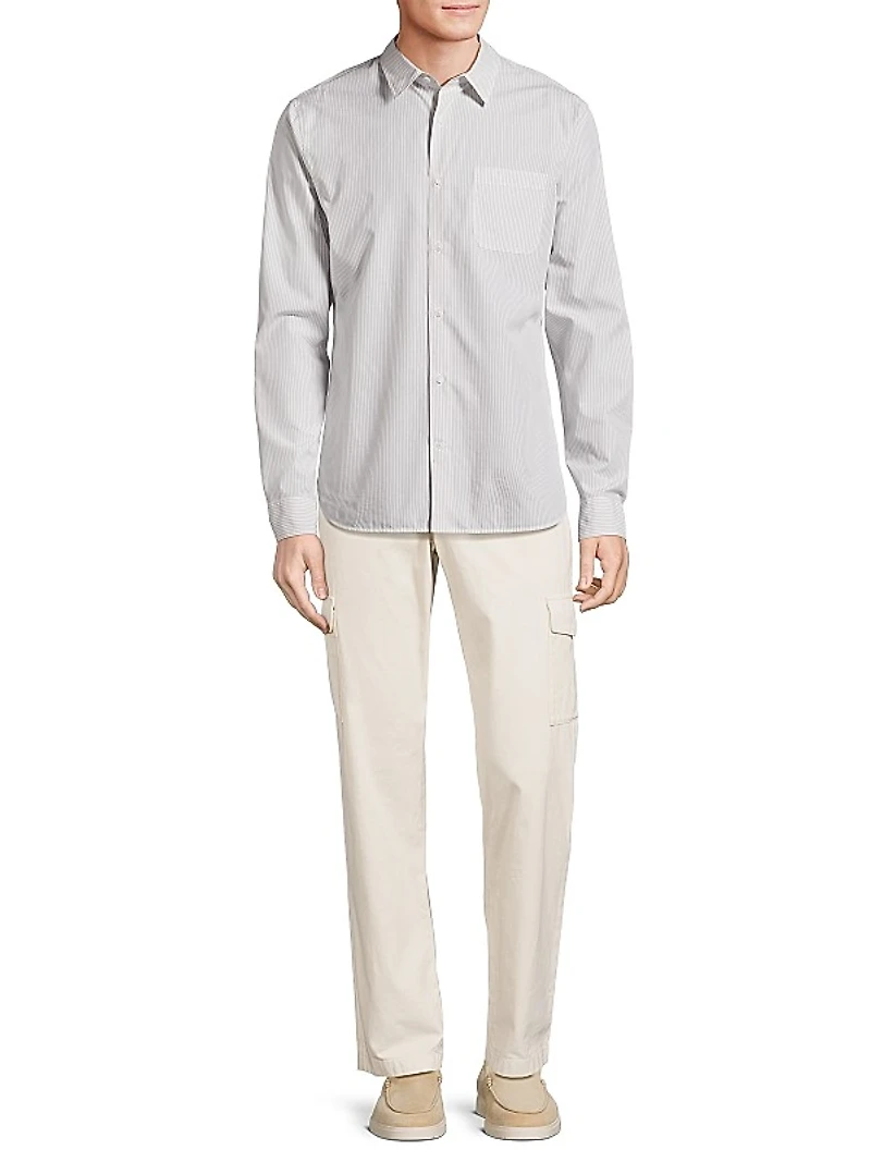 Pinstriped Cotton-Blend Button-Front Shirt